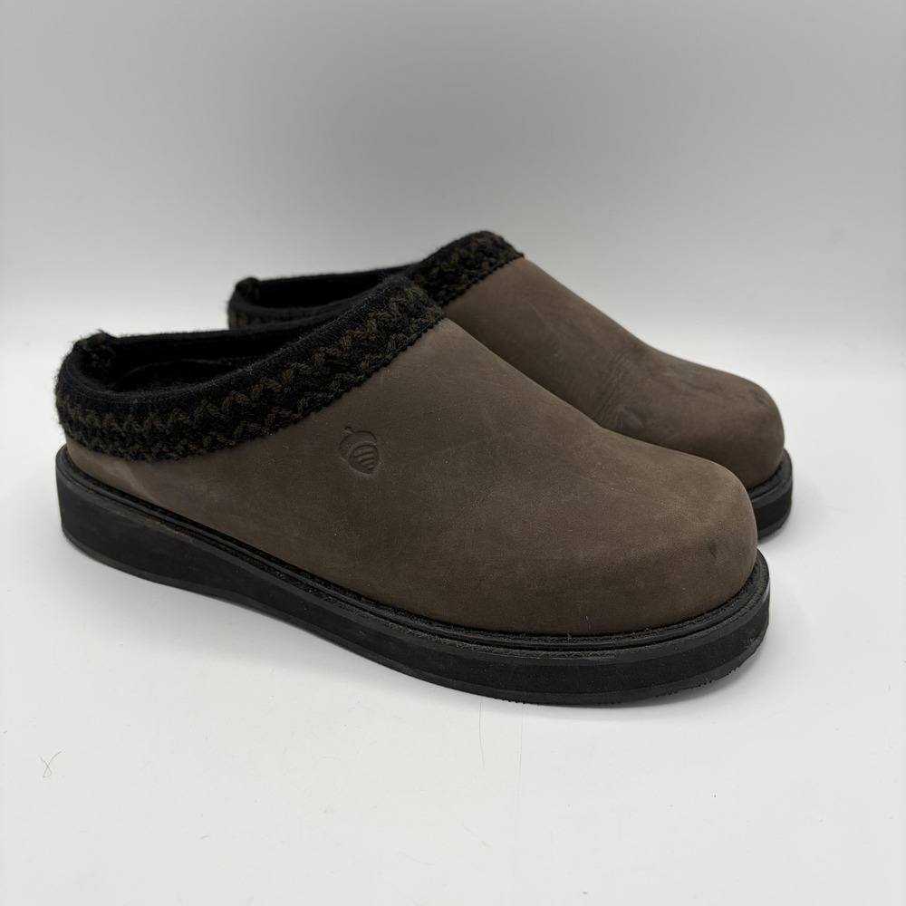 Acorn Slippers Womens 8 Brown Leather Clog Fleece Lined Indoor Outdoor Slip On